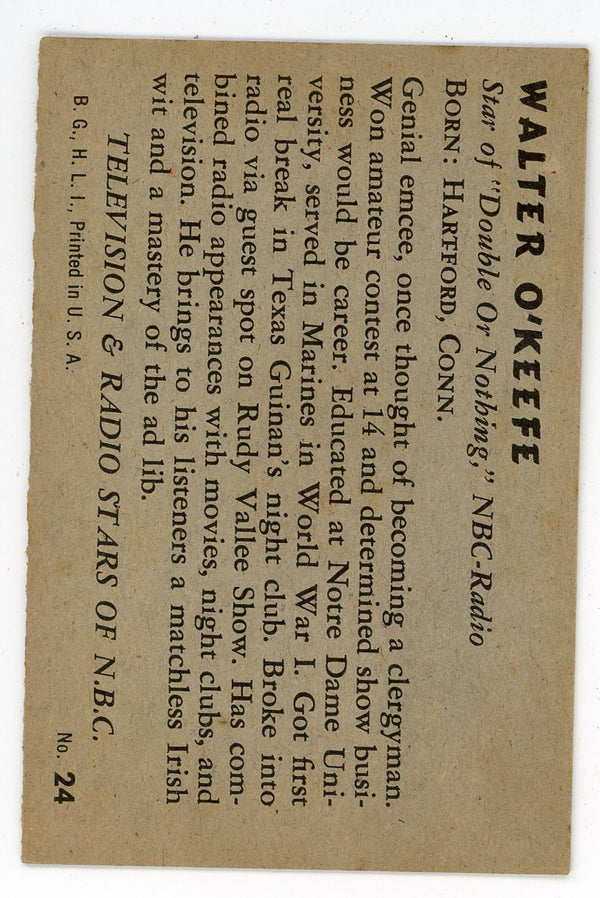 Walter O'Keefe 1953 Television and Radio Stars of NBC Card #24