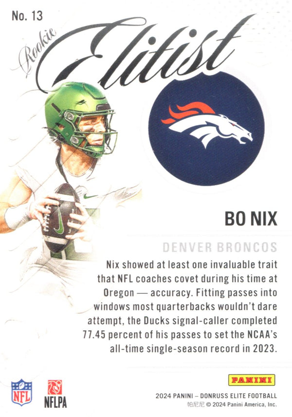 Bo Nix 2024 Donruss Elite Rookie Card #13