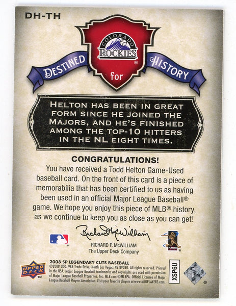 Todd Helton player worn jersey patch baseball card (Colorado