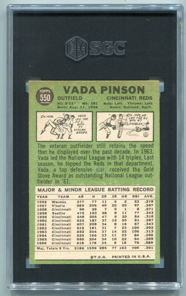 Vada Pinson 1967 Topps Card #550 SGC Graded 6