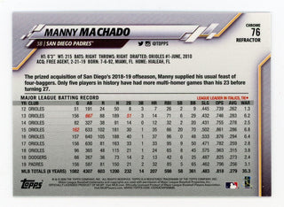 Manny Machado 2020 Topps Chrome Refractor #76 Card