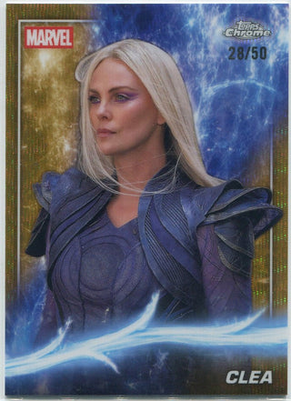 Clea 2025 Topps Chrome Marvel Studios Gold Wave Refractor Card #132 28/50