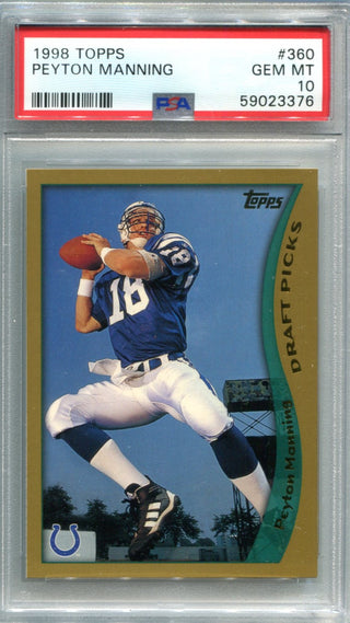 Peyton Manning 1998 Topps Draft Picks Gold #360 PSA 10 Card