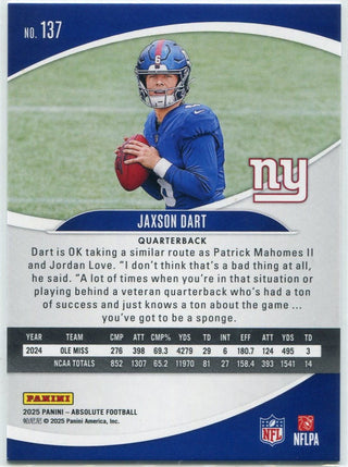 Jaxson Dart 2025 Panini Absolute RC #137