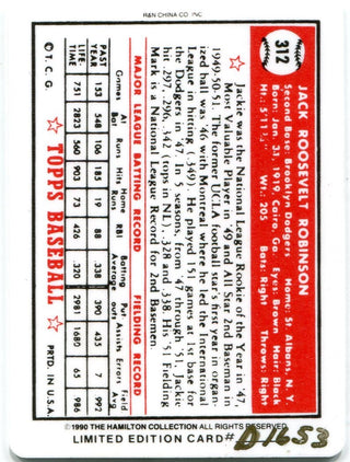 Jackie Robinson 1990 The Hamilton Collection 1952 Porcelain Card #D1653