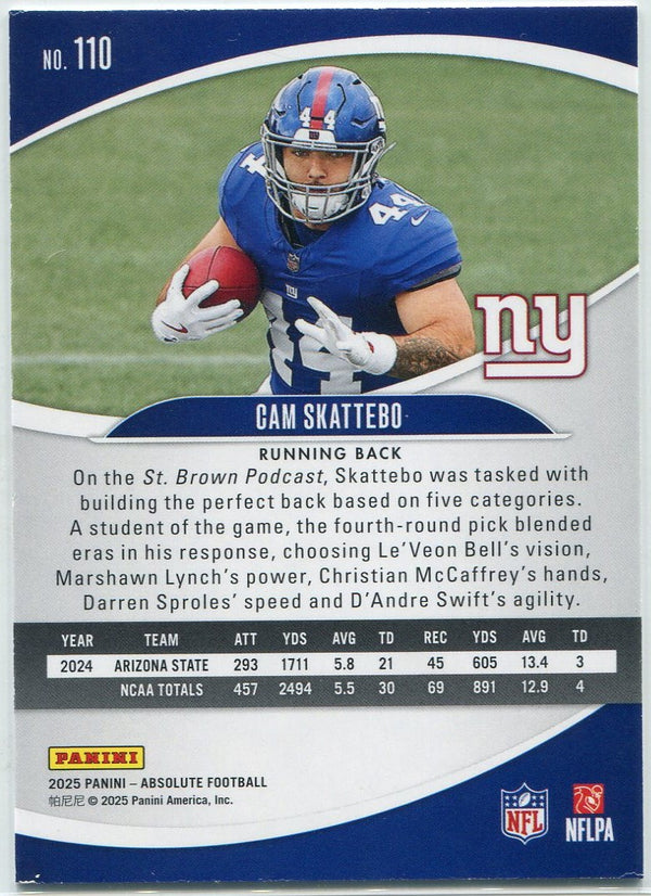 Cam Skattebo 2025 Panini Absolute Yellow Parallel RC #110