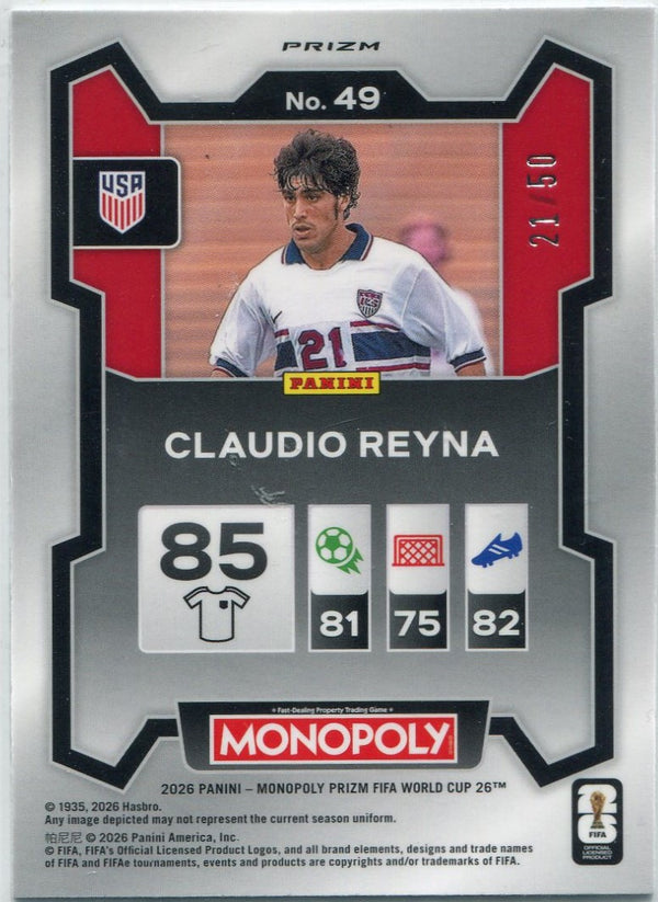 Claudio Reyna 2026 Panini Monopoly Prizm World Cup Big Money Purple Shimmer Prizm Card #49 21/50