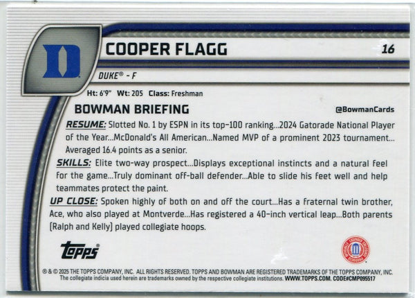 Cooper Flagg 2025 Bowman U Chrome 1st Bowman RC #16