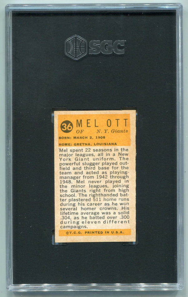 Mel Ott 1963 Bazooka Greats Card #36 SGC Graded 4