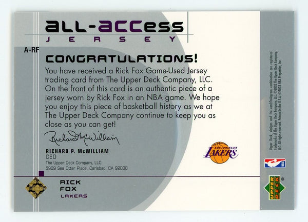 Rick Fox 2003 Upper Deck All-Access Jersey #A-RF Card