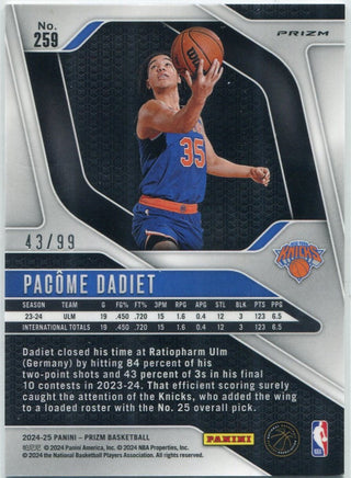 Pacome Dadiet 2024 - 2025 Panini Prizm Blue Pulsar Prizm RC #259 43/99