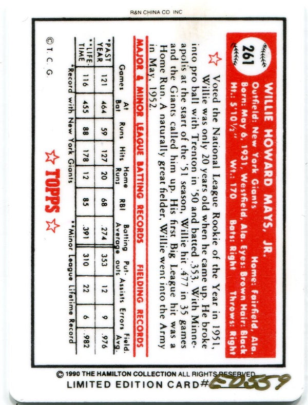 Willie Mays 1990 The Hamilton Collection 1952 Porcelain Card #E0559