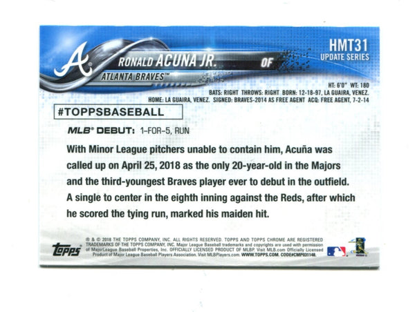 Ronald Acuna Jr Rookie Debut 2018 Topps Chrome Update #HMT31 Braves –