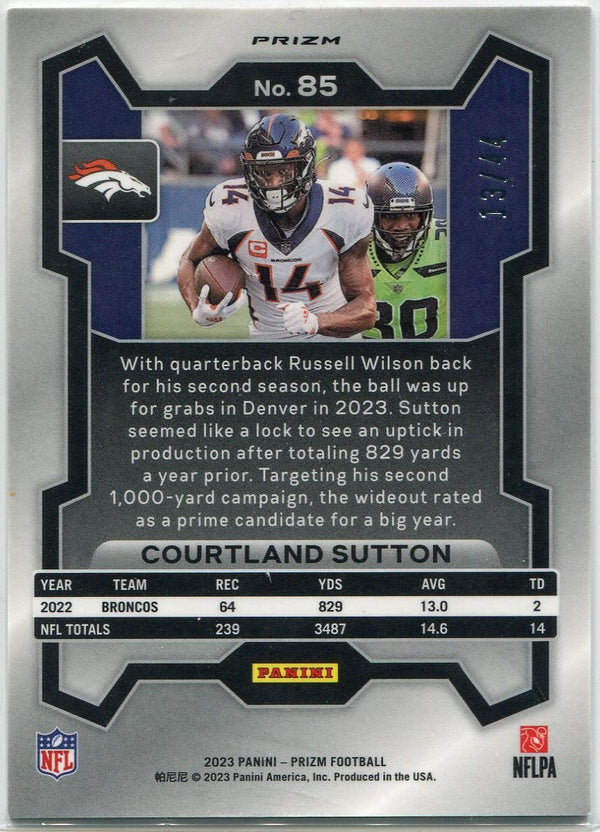 Courtland Sutton 2023 Panini Prizm Red & Yellow Prizm Card #85 13/44