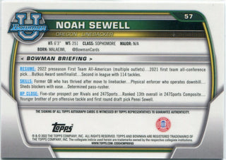 Noah Sewell 2022 Bowman Chrome University Autographed RC #57