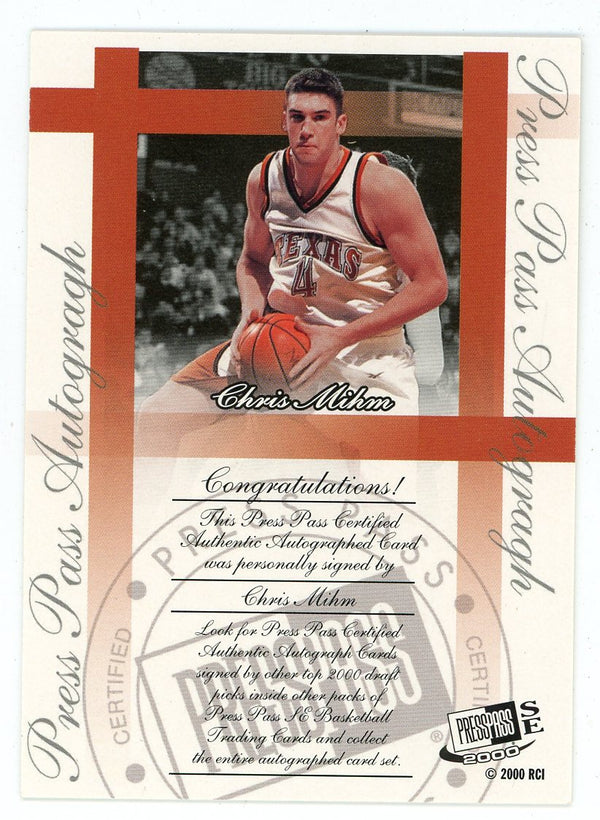 Chris Mihm Autographed 2000 RCI Press Pass Card