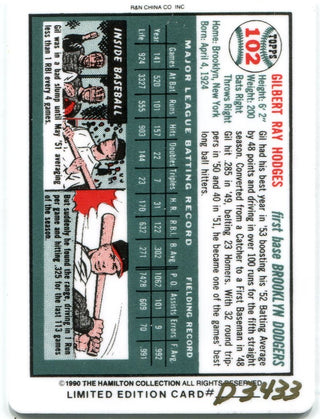 Gil Hodges 1990 The Hamilton Collection 1954 Porcelain Card #D3433
