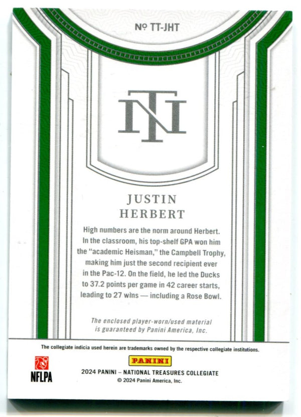 Justin Herbert 2024 Panini National Treasures #TTJHT Patch /10 Card