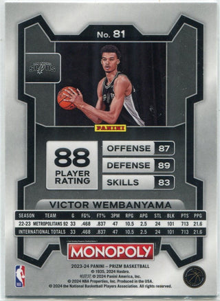 Victor Wembanyama 2023 - 2024 Panini Prizm Monopoly RC #81