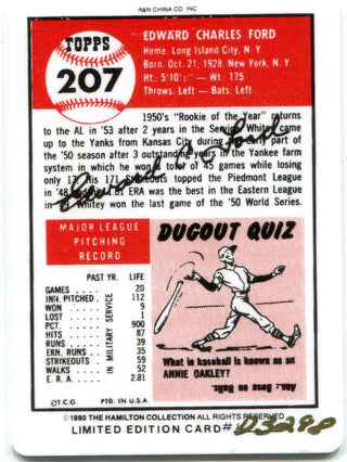 Whitey Ford 1990 The Hamilton Collection 1953 Porcelain Card #D3298