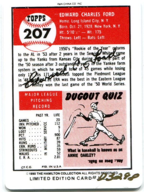 Whitey Ford 1990 The Hamilton Collection 1953 Porcelain Card #D3298