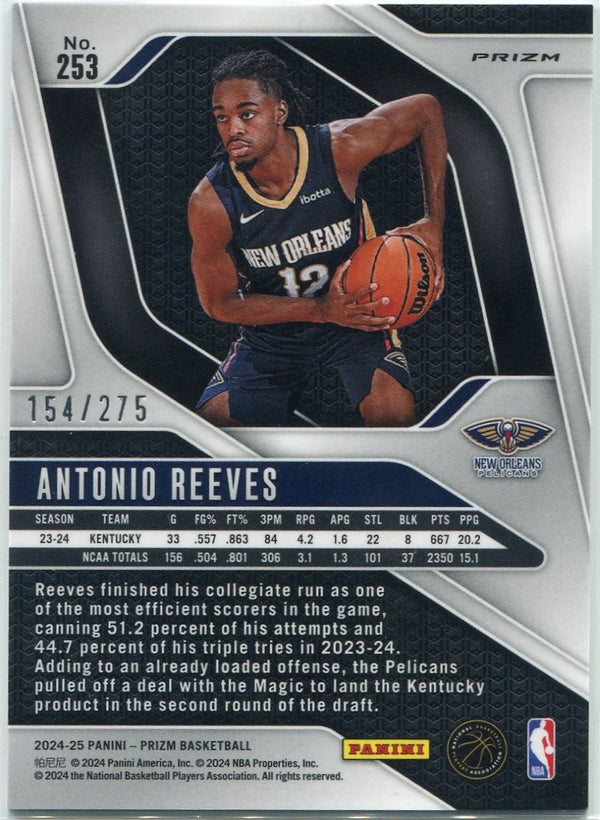 Antonio Reeves 2024 - 2025 Panini Prizm White Lazer Prizm RC #253 154/275