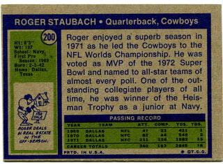Roger Staubach 1972 Topps Card