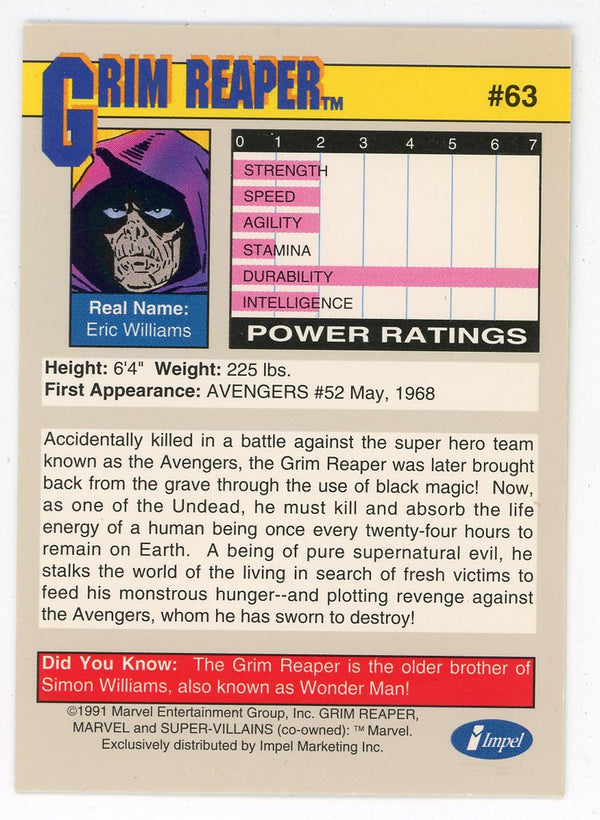 Grim Reaper 1991 Marvel Super Villians #63