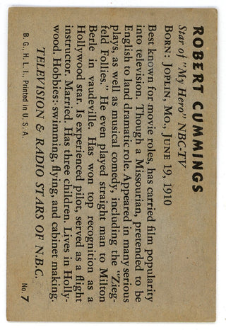 Robert Cummings 1953 Television and Radio Stars of NBC Card #7
