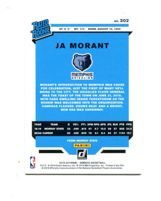 Ja Morant 2019 Panini Rated Rookie #202 Card