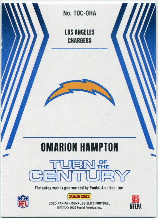 Omarion Hampton 2025 Panini Donruss Elite Turn Of The Century Autographed RC #TOC-OHA 222/499