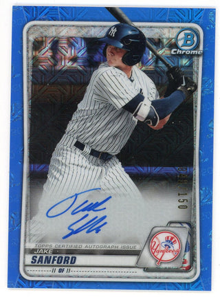 Jake Sanford Autographed 2022 Topps Bowman Chrome Blue Card #BMA-JS