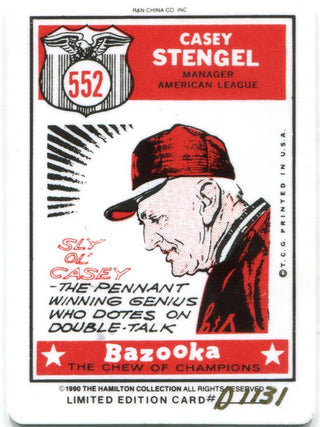 Casey Stengel 1990 The Hamilton Collection 1959 Porcelain Card #D1131