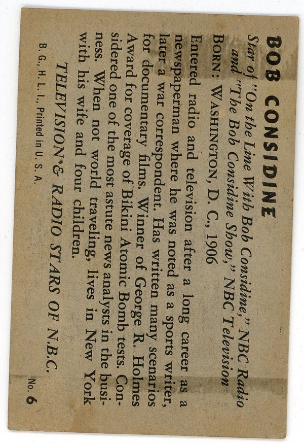Bob Considine 1953 Television and Radio Stars of NBC Card #6