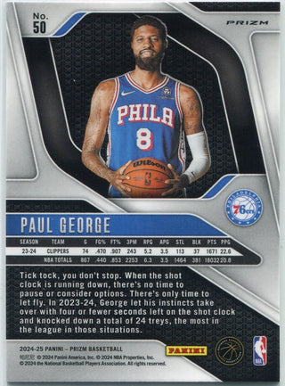 Paul George 2024 - 2025 Panini Prizm Pink Cracked Ice Prizm Card #50