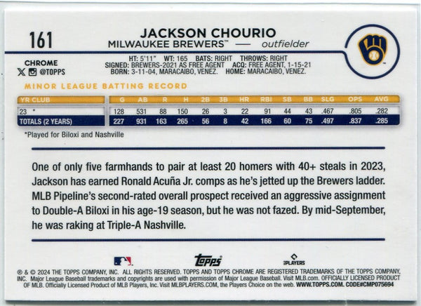 Jackson Chourio 2024 Topps Chrome Pink Refractor RC #161