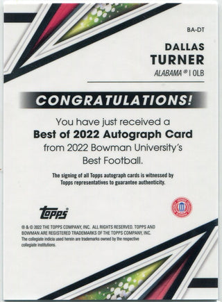 Dallas Turner 2022 Bowman Chrome University Autographed RC #BA-DT
