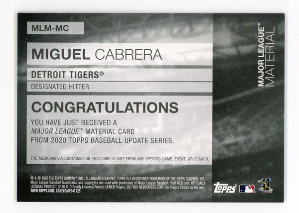 Miguel Cabrera 2020 Topps Major League Material #MLM-MC Card