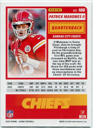 Patrick Mahomes II 2025 Panini Score Circular Holo Card #100 121/299