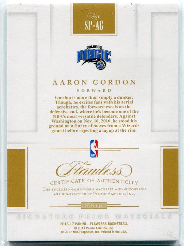 Aaron Gordon 2016 - 2017 Panini Flawless 3 Color Patch/Autographed Card #SP-AG 9/10