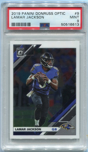 Lamar Jackson 2019 Panini Donruss Optic Card #9 PSA Graded 9