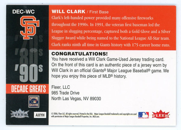 Will Clark 2006 Leaf Greats of the Game Patch Relic #DEC-WC