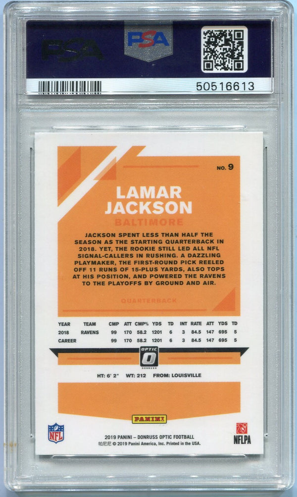 Lamar Jackson 2019 Panini Donruss Optic Card #9 PSA Graded 9