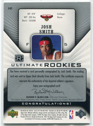 Josh Smith 2004 - 2005 Upper Deck Ultimate Collection Ultimate Rookies Autographed RC #142 104/250