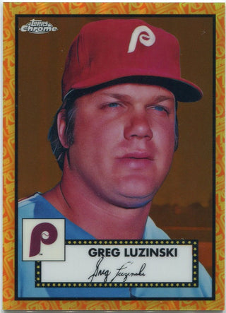 Greg Luzinski 2021 Topps Chrome Platinum Anniversary Orange Yellow 70th Refractor Card #574 6/25