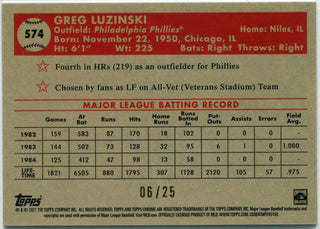 Greg Luzinski 2021 Topps Chrome Platinum Anniversary Orange Yellow 70th Refractor Card #574 6/25