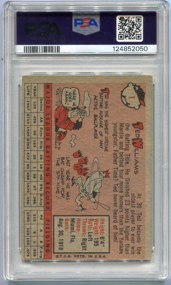 Ted Williams 1958 Topps Card #1  PSA Graded 3