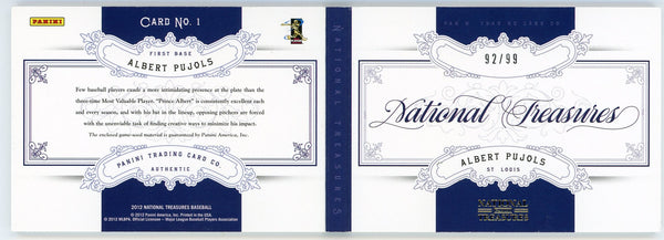 Albert Pujols 2012 Panini National Treasures Game Used Booklet Card #1