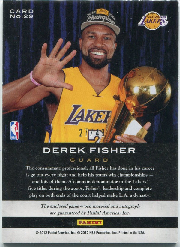 Derek Fisher 2011 - 2012 Panini Limited Trophy Case Jersey/Autographed Card #29 27/49