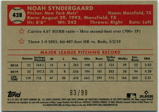 Noah Syndergaard 2021 Topps Chrome Platinum Anniversary Green Yellow 70th Refractor Card #428 83/99